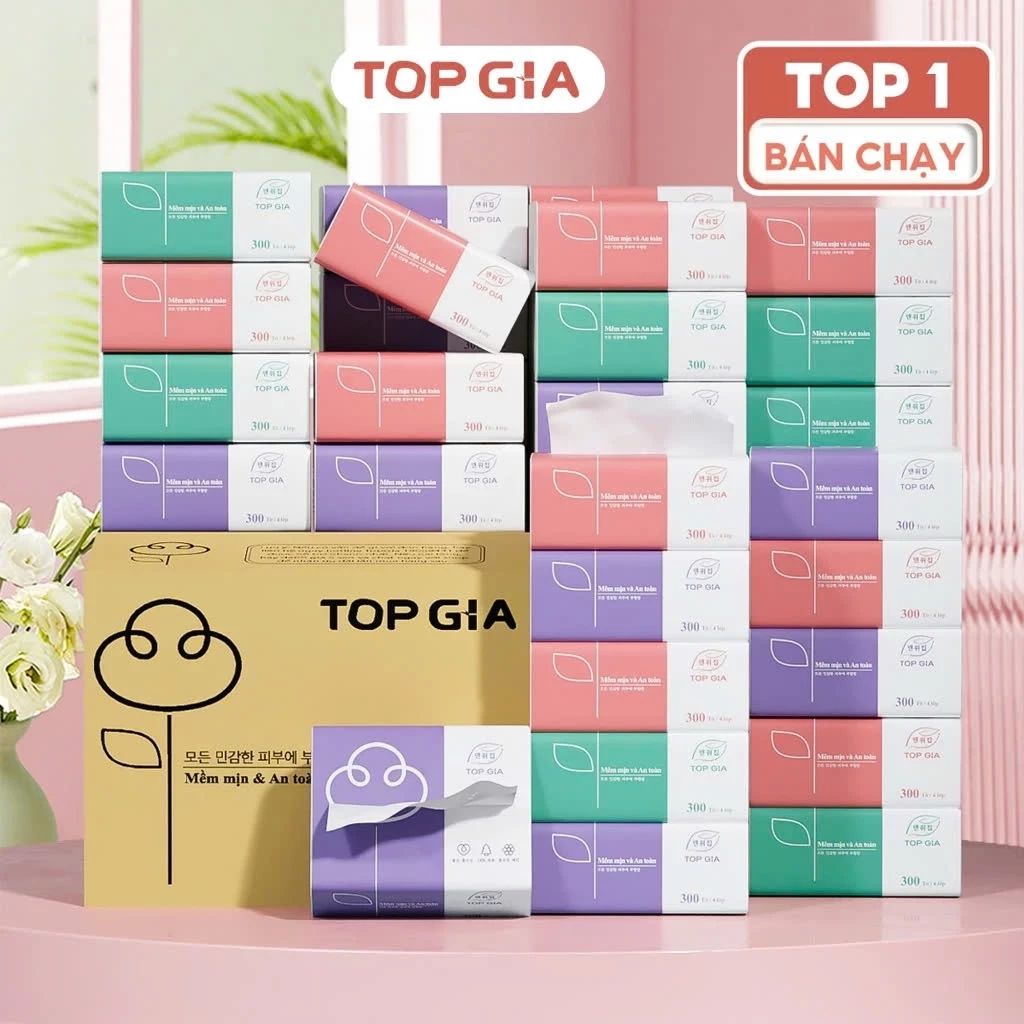 Thùng 30 gói giấy ăn rút Topgia 3 màu cao cấp